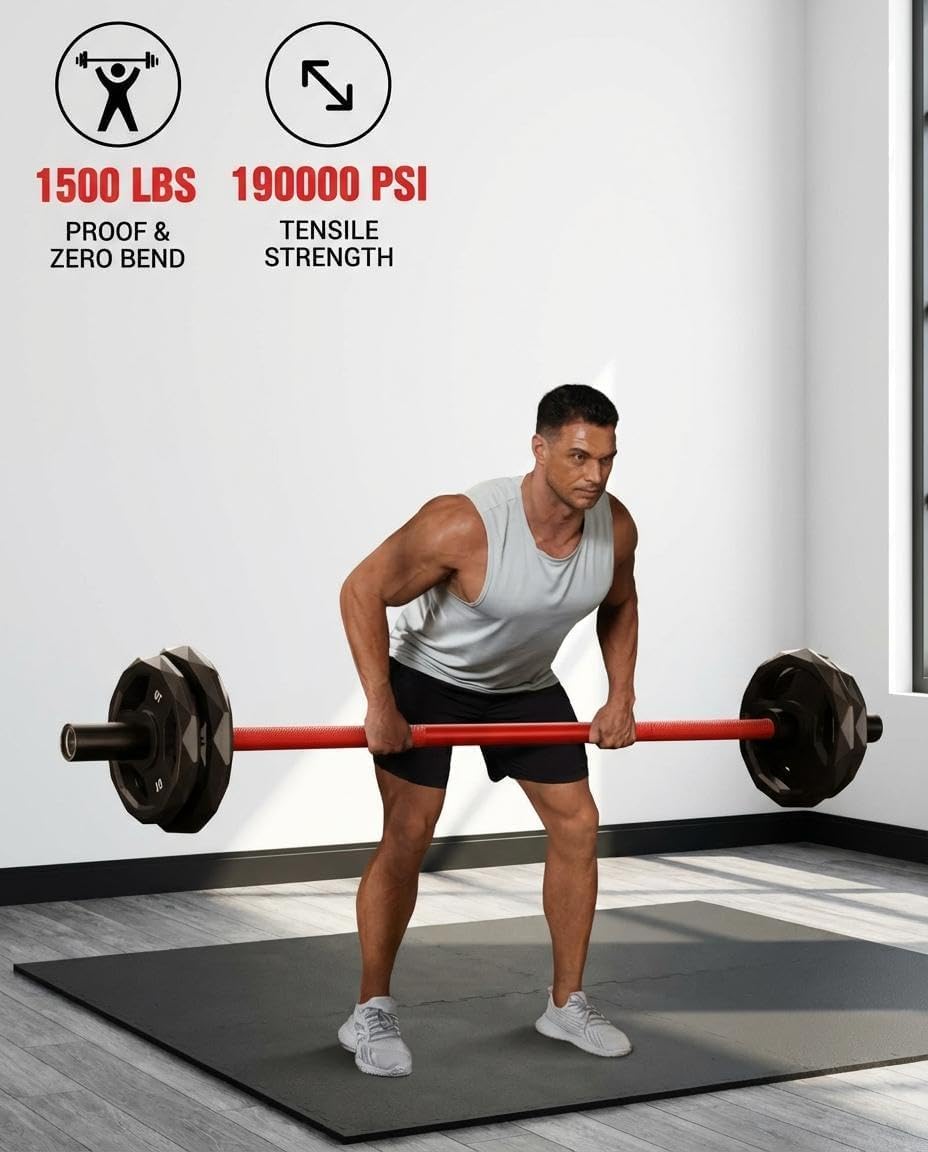 7ft Olympic Barbell 45LB - 1500LB Capacity Strength Training Bar with Hard Chrome Finish, 28mm Grip & 8-Needle Bearings, Compatible with 2" Plates for Powerlifting, Squats & Home Gym Use