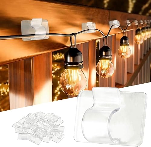 Dazzle Bright Ganchos para clips de luces de cadena para exteriores, 30 clips de cable resistentes, tiras adhesivas impermeables para colgar luz de