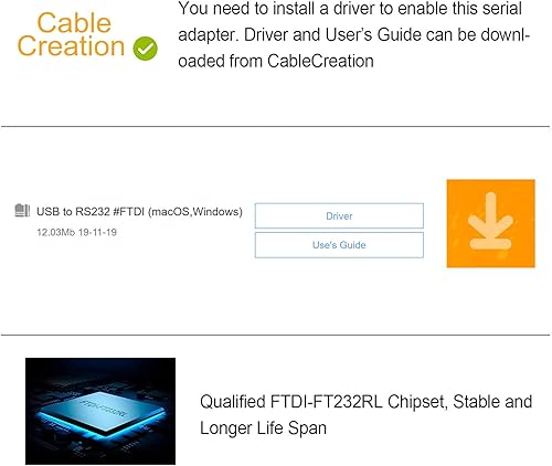 Miniatura 6 de CableCreation Adaptador USB a serie RS232 (chip FTDI), cable convertidor USB a DB9 hembra de 10 pies para Windows 11, 10, 8.1, 8, 7, Vista, XP,