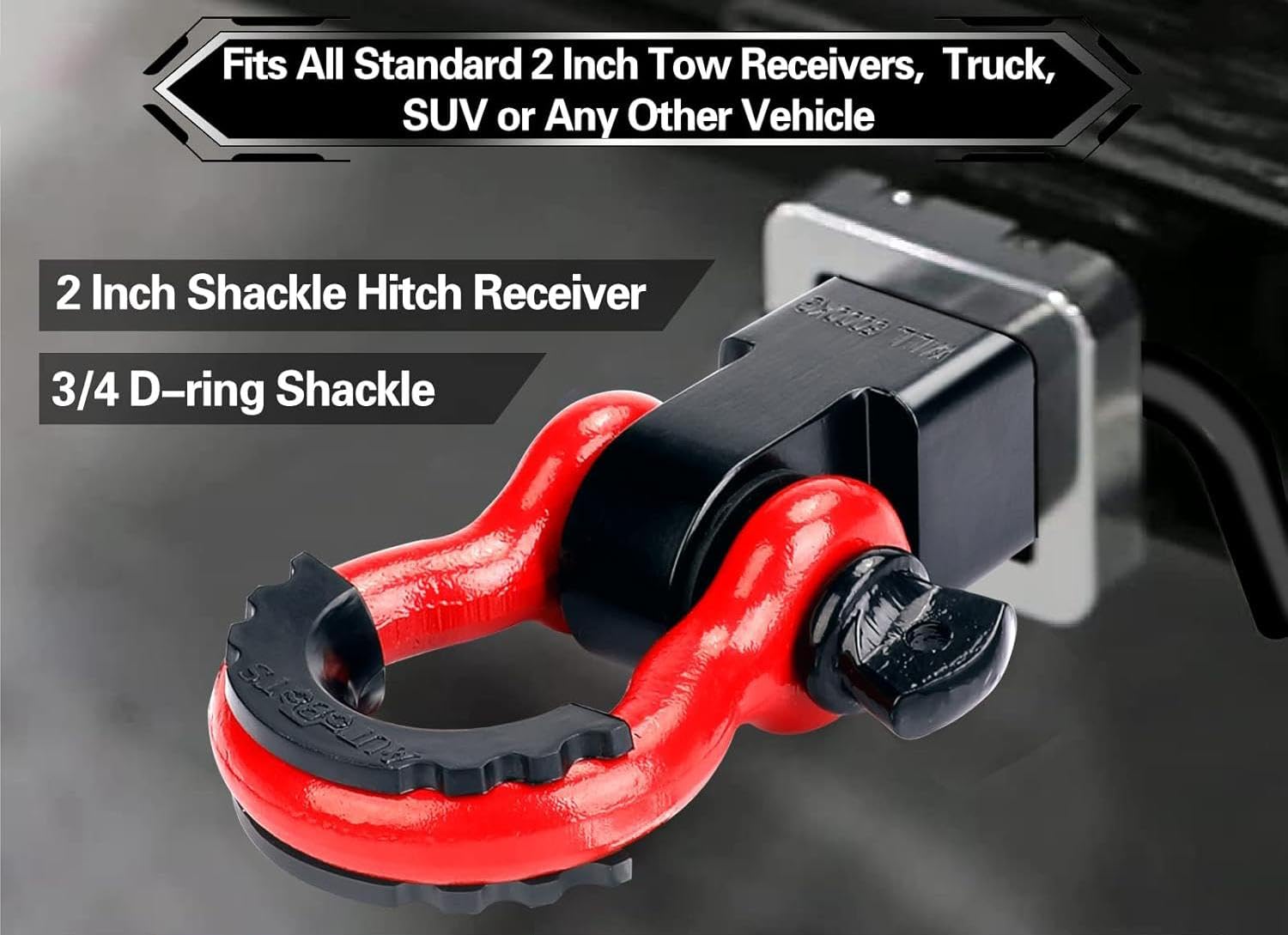 Receptor de Enganche de Grillete de Coche 2 Pulgadas, 3/4" D-Anillo y Pasador, Coche Universal Gancho de Remolque, para Camiones Jeeps Fuera de la Carretera de Recuperación