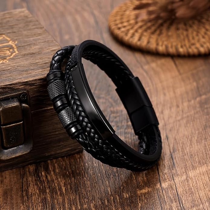 Pulsera de cuero genuino italiana para hombre miniatura 3