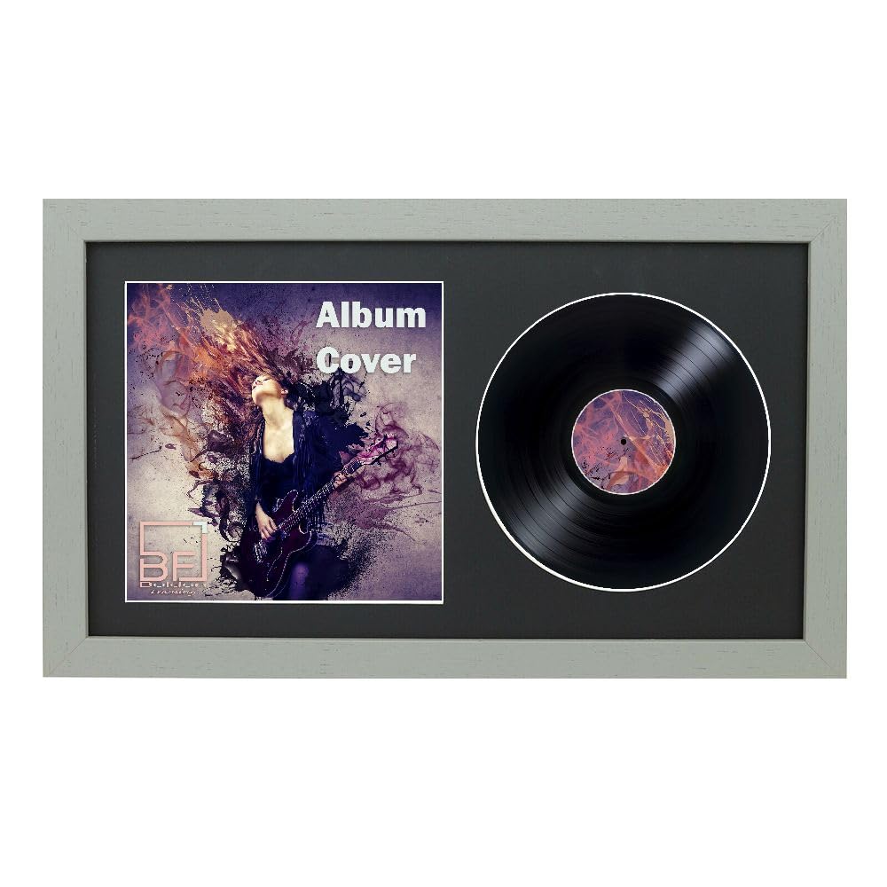 12" / 10" / 7" Double Vinyl LP Record and Album Cover Frame BLACK Mount Memorabilia Wall Display (Pale Grey, 63L x 35Wcm 10" Vinyl)