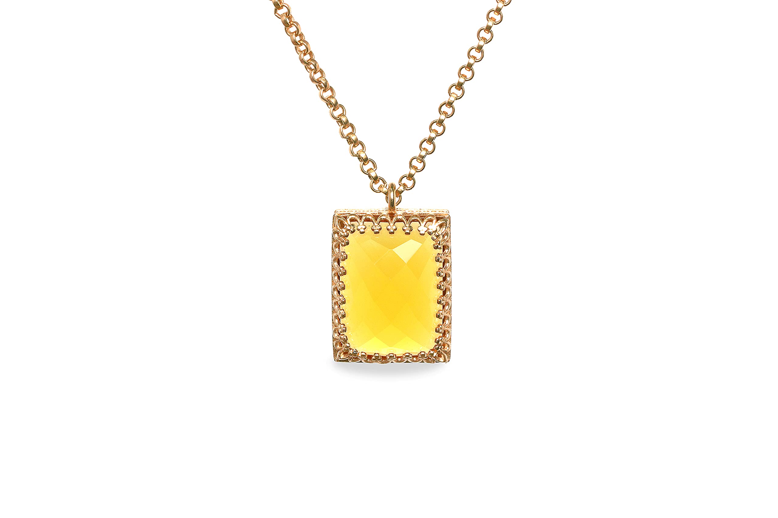 Luccicante Collana Citrino - Collane con Ciondolo Intricato per Donne - Collana di Moda Fatta a Mano, Collana con Pietra Nascente di Novembre, Collana Nuziale - Collana Personalizzabile per Lei