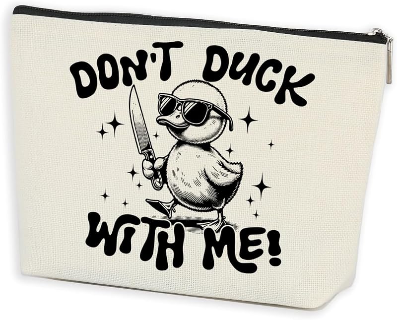 Necessaire de viagem AOZHUO com estampa de pato, zíper e material canvas, Multicolor 1329