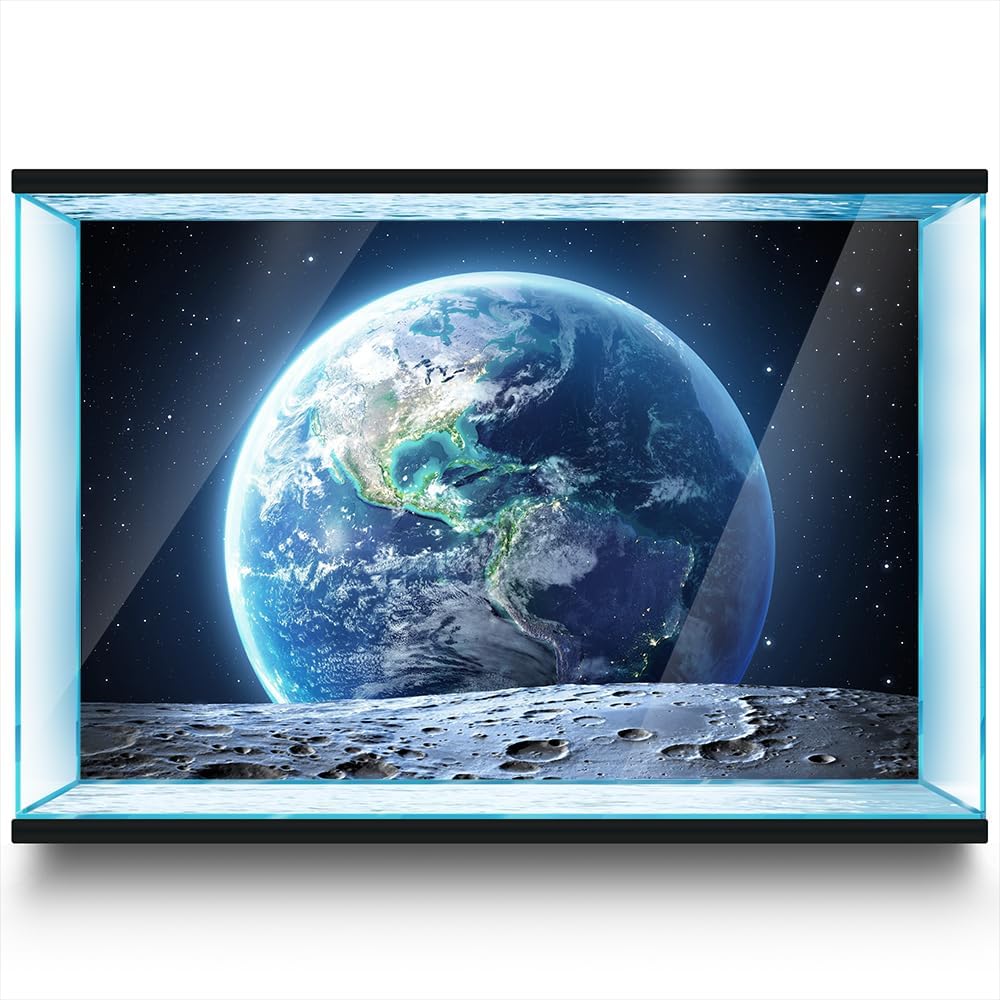 Aquarium Background Stickers - Earth Moon Space Planets - Fish Tank Reptile Terrarium Decor Poster (120 x 60 cm / (47.2 x 23.6 inches))