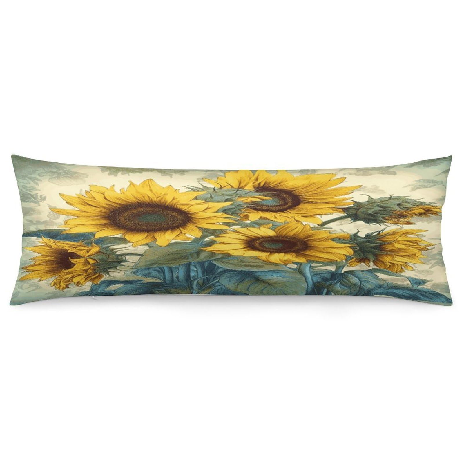 Sunflower Print Body Pillow Cover Soft Full Long Pillow Cover Decorative Large Pillow Case Cozy Body Pillow Pillowcase Pillow Shams for Bed Sofa Couch Room Decor 18.9 X 53 Inch