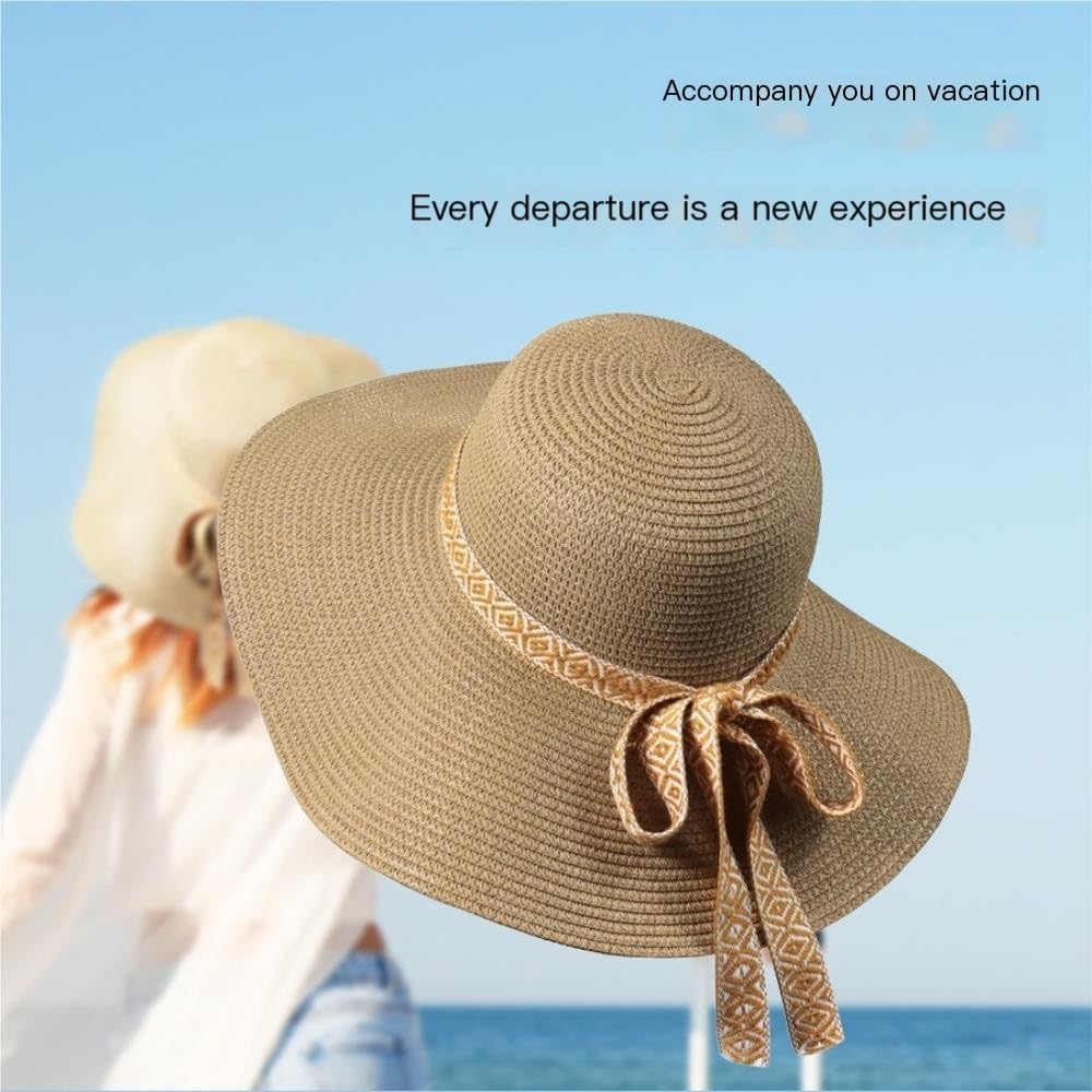 Ladies' Wide Brim Straw Hat with Bow, Ideal for Summer Outdoor Use -Beach Vacation Must-Have