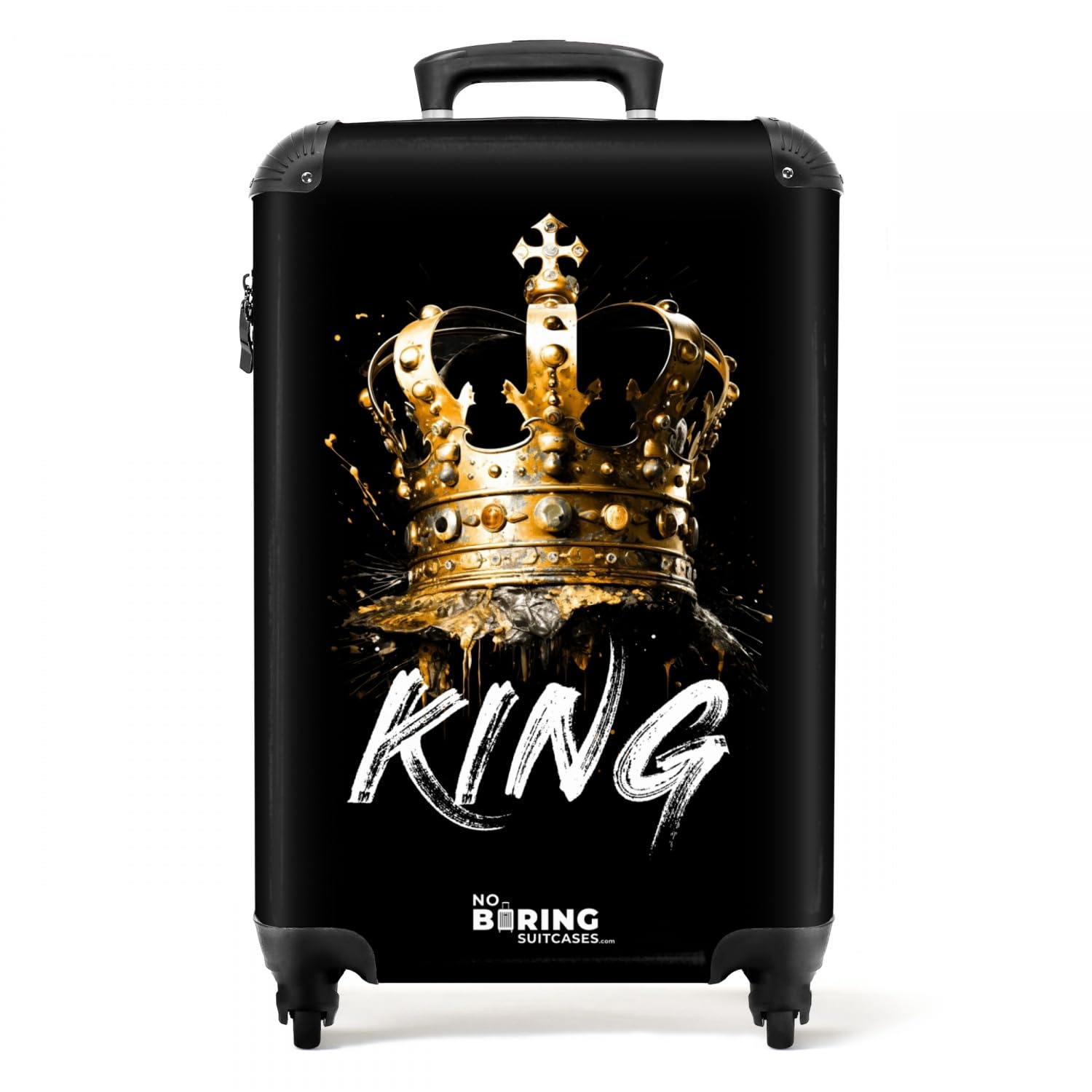 NoBoringSuitcases.com Hartschalenkoffer Groß mit TSA Schloss, 4 Rollen Leicht, Mittelgroß (Krone - Schwarz, 67 cm - 72 L)