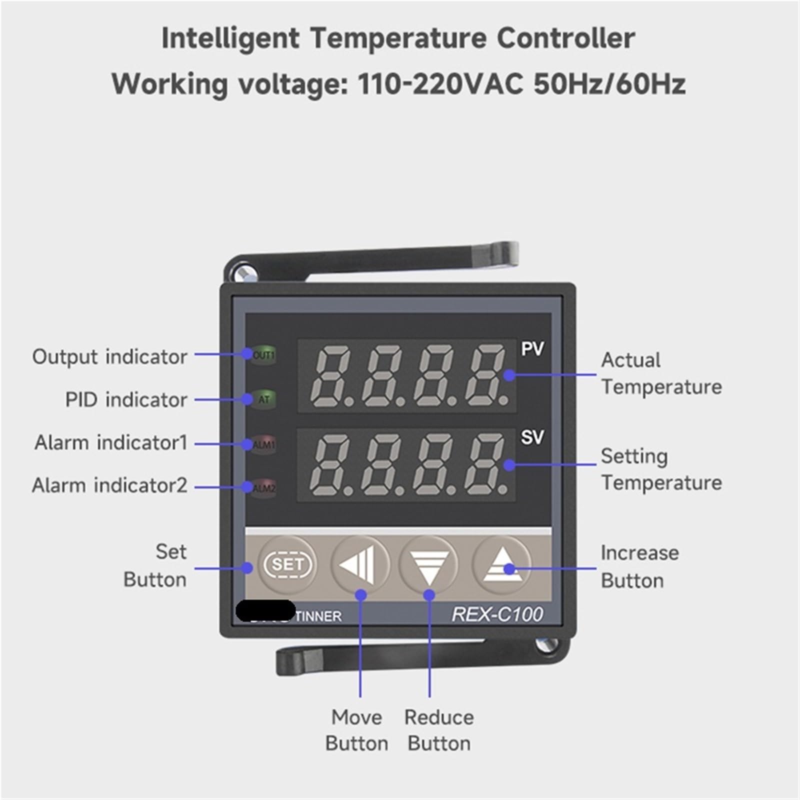 1 Uds REX-C100 controlador de temperatura PID termostato con pantalla digital SSR salida de relé REX C400 C700 C900 110V-220VAC KEJ PT100 CU50(C900-MAN)