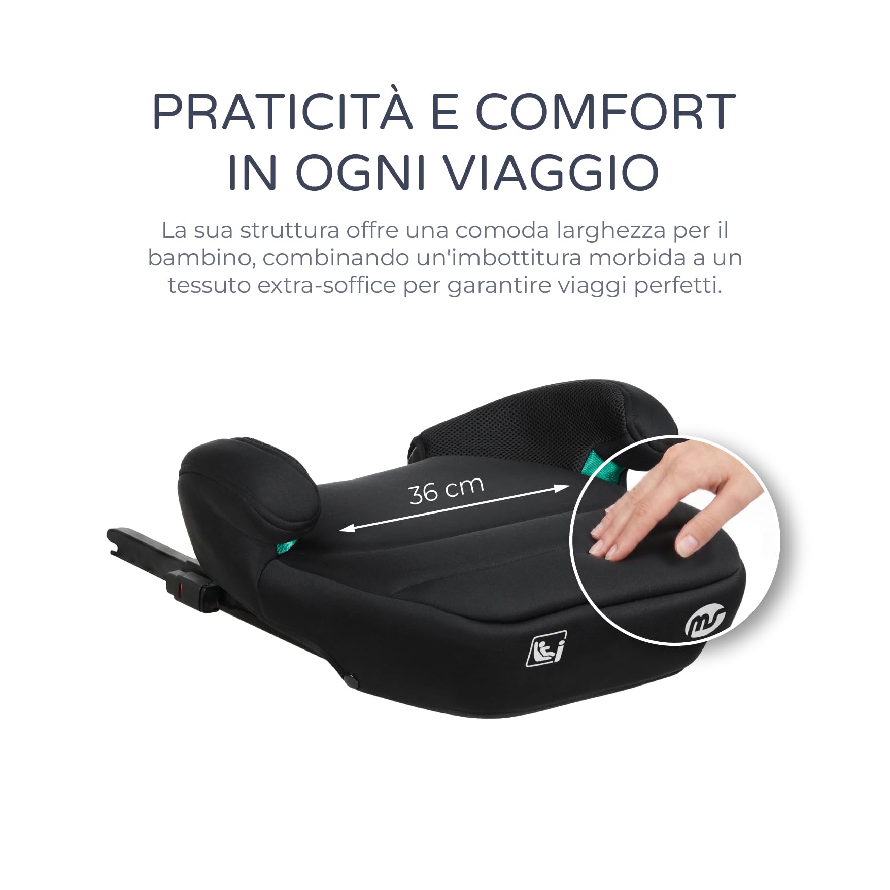 MS BabyWorld – RIALZO BOOSTER – I-Size per auto | CON ISOFIX | Con guida per cintura | Gruppo 3 | 125-150 cm | Seggiolino auto sicuro e confortevole