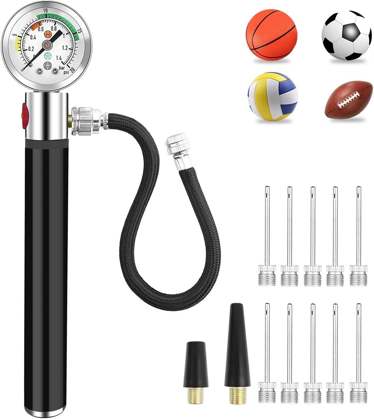 Ball Pump with Pressure Gauge, Ball Air Pump for Sports