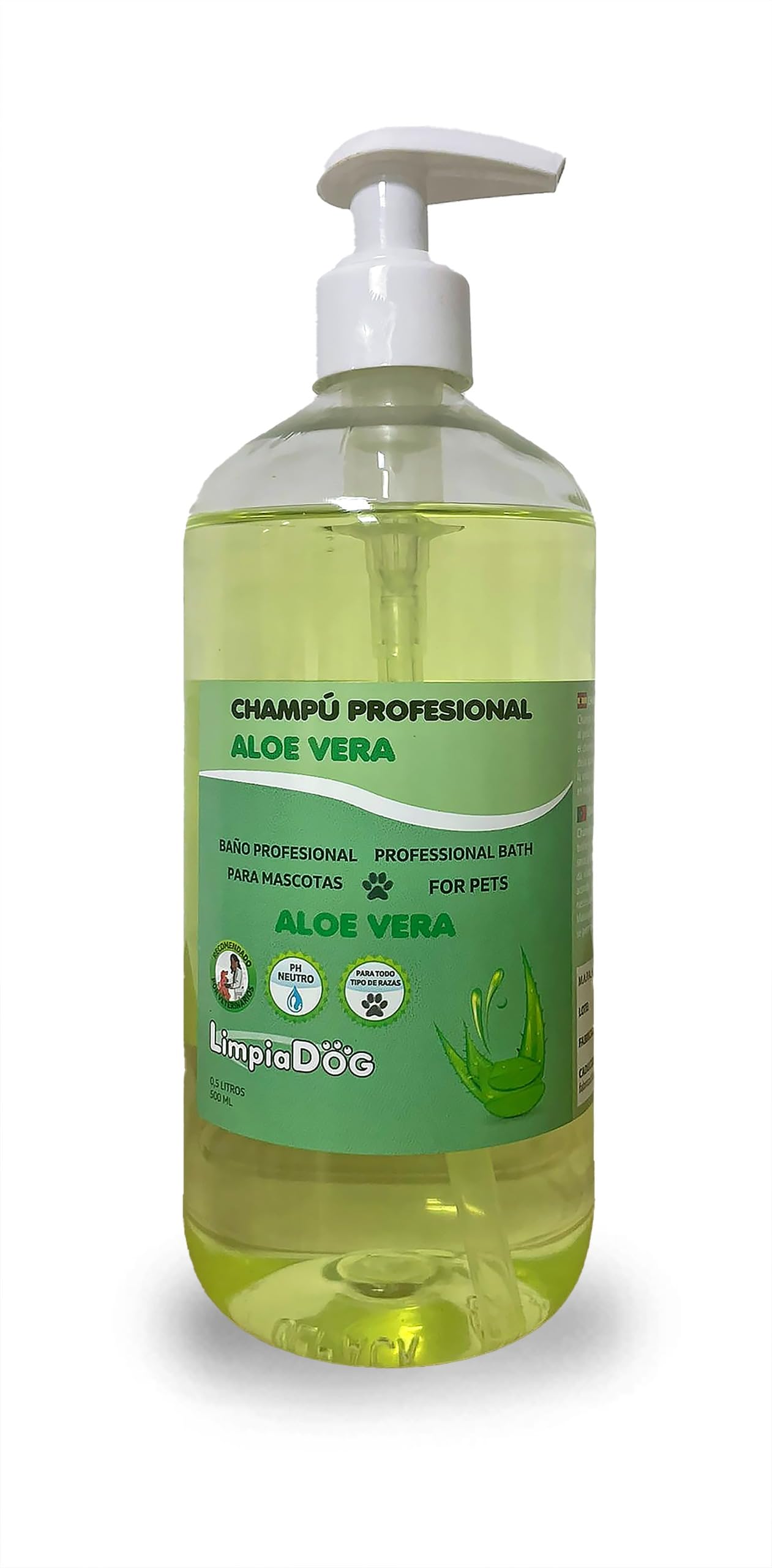 LIMPIADOG Champu para Perros hidratante Aloe Vera, para Todas Las Razas y Edades, Aroma Fresco y Natural 500 ml