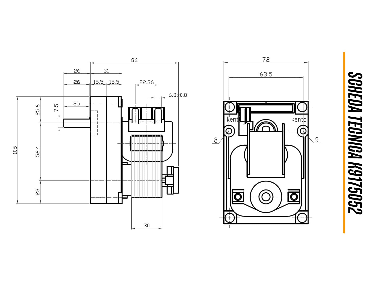 eRicambi, Motoriduttore K9175052 Kenta Serie 917 per Stufe a Pellet, Velocità 1,5rpm, Pacco Lamellare 30mm, Ø Albero 8,5mm, Senso di Rotazione Oraria, Spianatura Singola