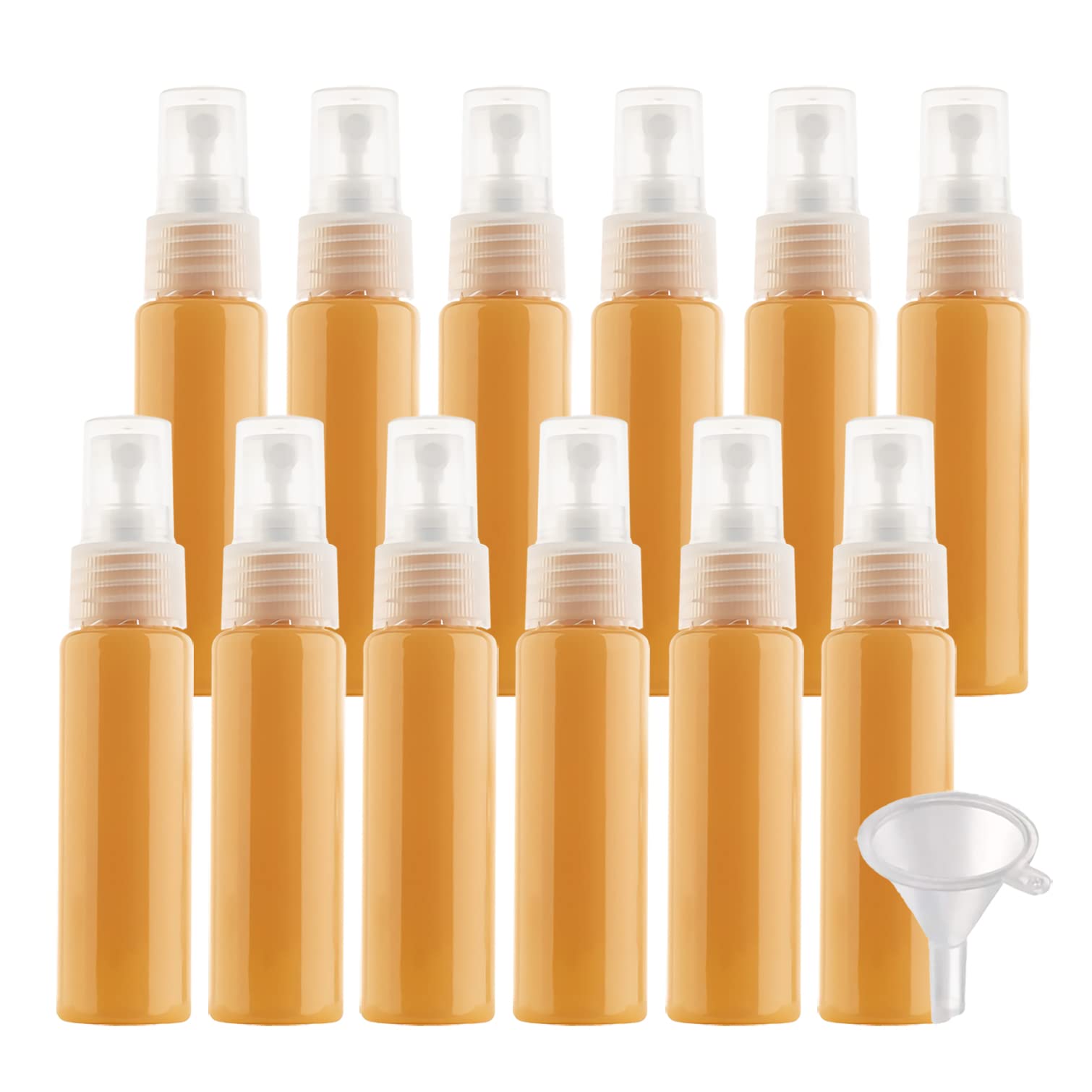 50 Stück 30ml Sprühflasche Orange Leer Feinen Nebel Sprühflasche Reise Zerstäuber Klein Plastik Nebel Parfümzerstäuber Reiseflaschen mit Trichter