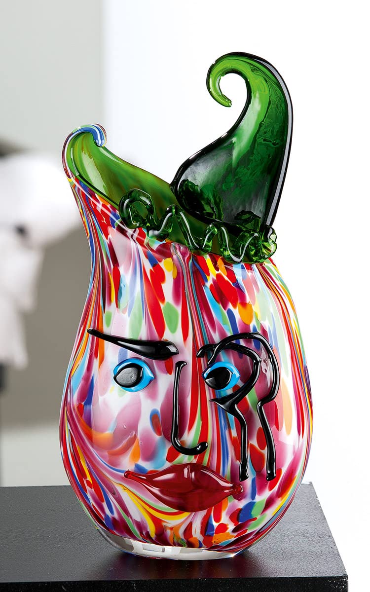 Glas Art Vase Dekovase Gesichtsvase - Deko Wohnzimmer - Geschenk für Frauen Geburtstag - Farbe: Mehrfarbig - Höhe 35 cm