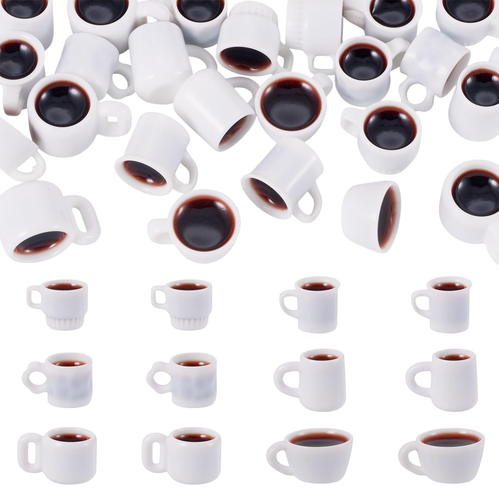 Craftora 24 Pcs Resin Coffee Cup Charms Mini Imitation Drink Pendants Cute White Coffee Cup Ornament for DIY Crafts Keychain Necklace Jewellery Making