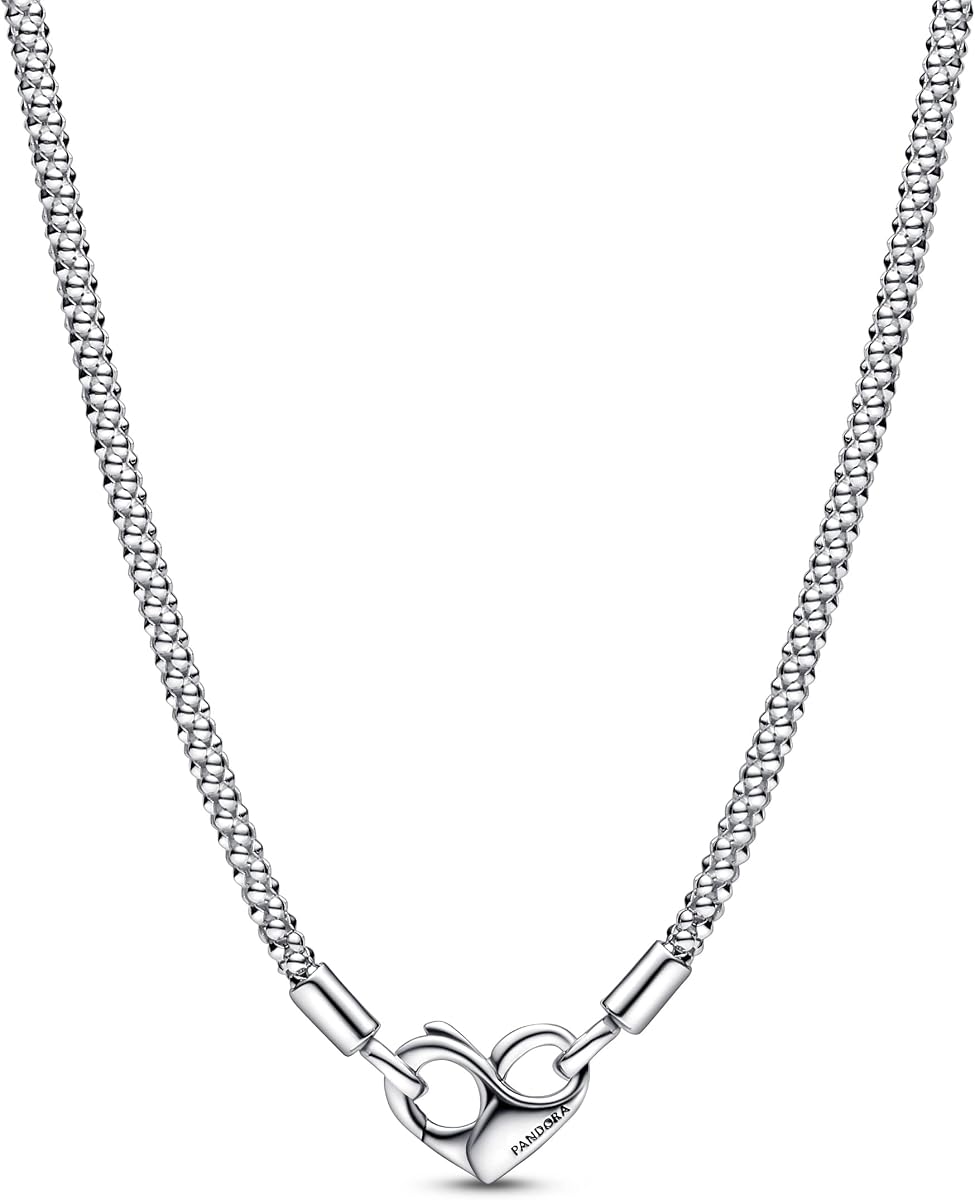 Collar de cadena con tachuelas Moments - Dijes y colgantes compatibles con Moments - Impresionante joyería para mujer - Plata de ley - 17,7"
