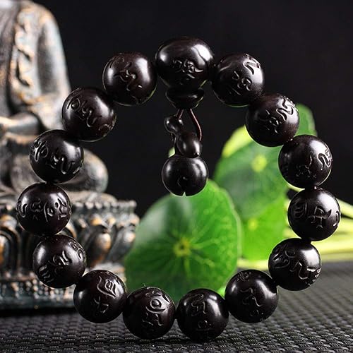 Miniatura 2 de Pulsera de cuentas de madera con diseño de azufaifo de madera de azufaifo grabada con palabras sánscritas, oración mala, Feng Shui, Lucky para