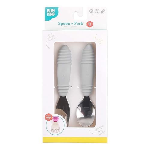Vista 17 de Bumkins Juego de utensilios para bebé, cucharas de silicona para sumergir, autoalimentación, destete LED para bebés, aprendizaje de entrenador, A1
