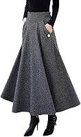 IDEALSANXUN Women's High Waisted Wool Plaid A-Line Maxi Skirt - Warm Ankle Length Pleated for Fall Winter with Pockets