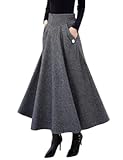 Women&rsquo;s Fall Winter High Waisted Wool Plaid A-line Long Skirt