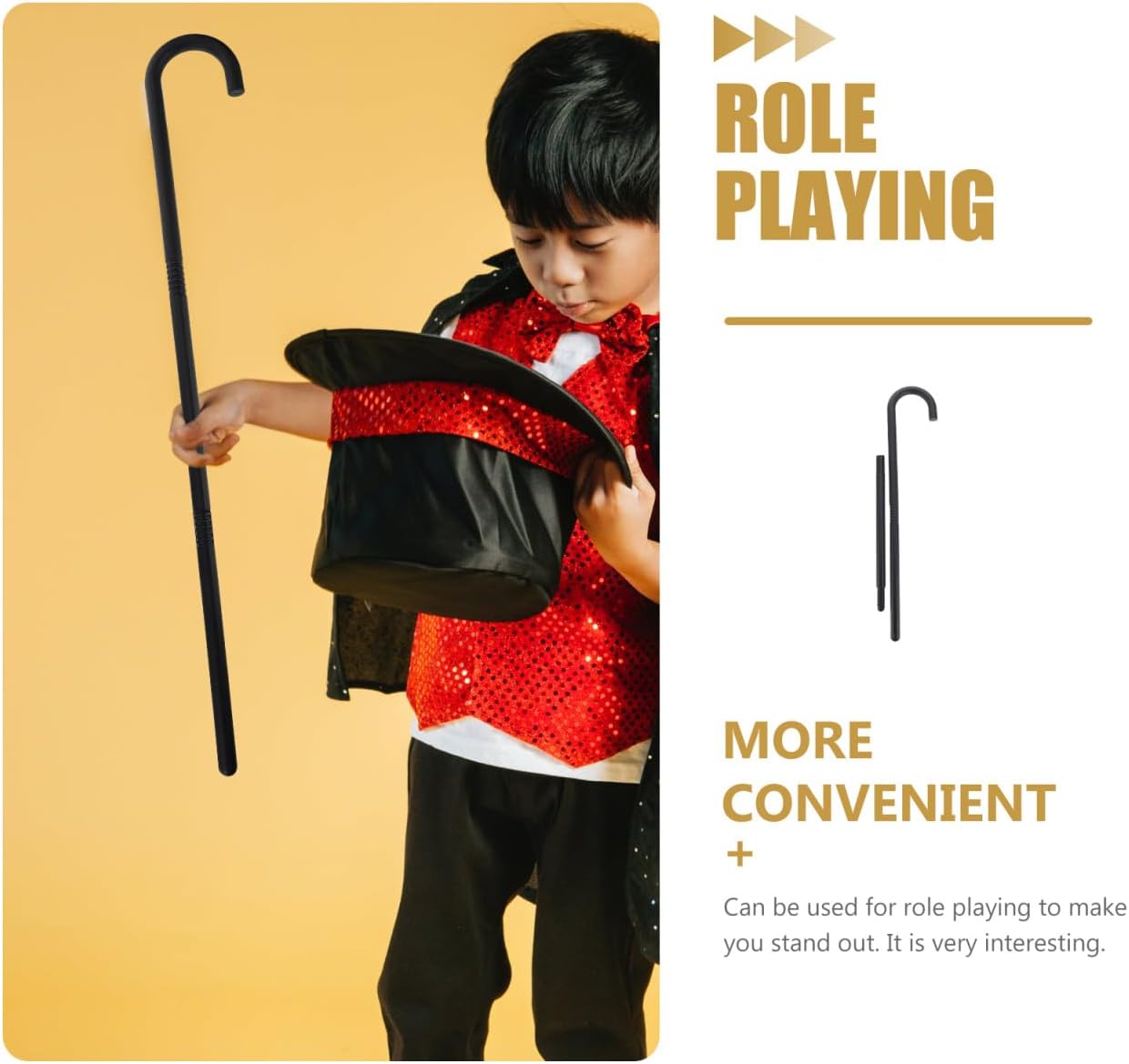 FOMIYES Plastic Magician Cane - Theatrical Crutch Spell Casting Stick, Classic Black Wizard Costume Accessory for Adults, Cosplay and Stage Performance