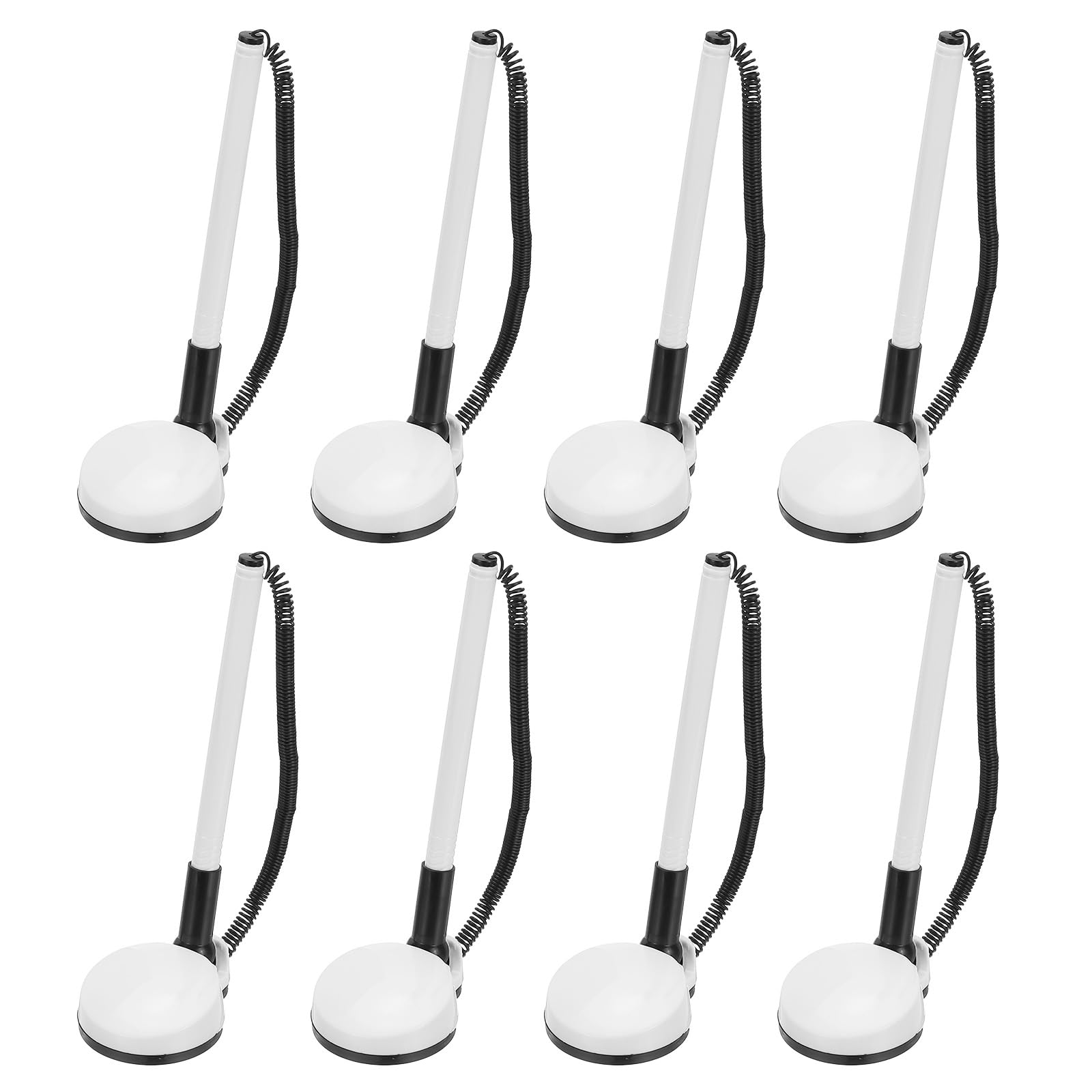 PATIKIL 8 Pcs Secure Pen with Adhesive Chain and Security Pen Holder, Reception Counter Pens Desktop Pen Black Ink Refills for Desk Workplace Office Home Supplies, Round Base, White