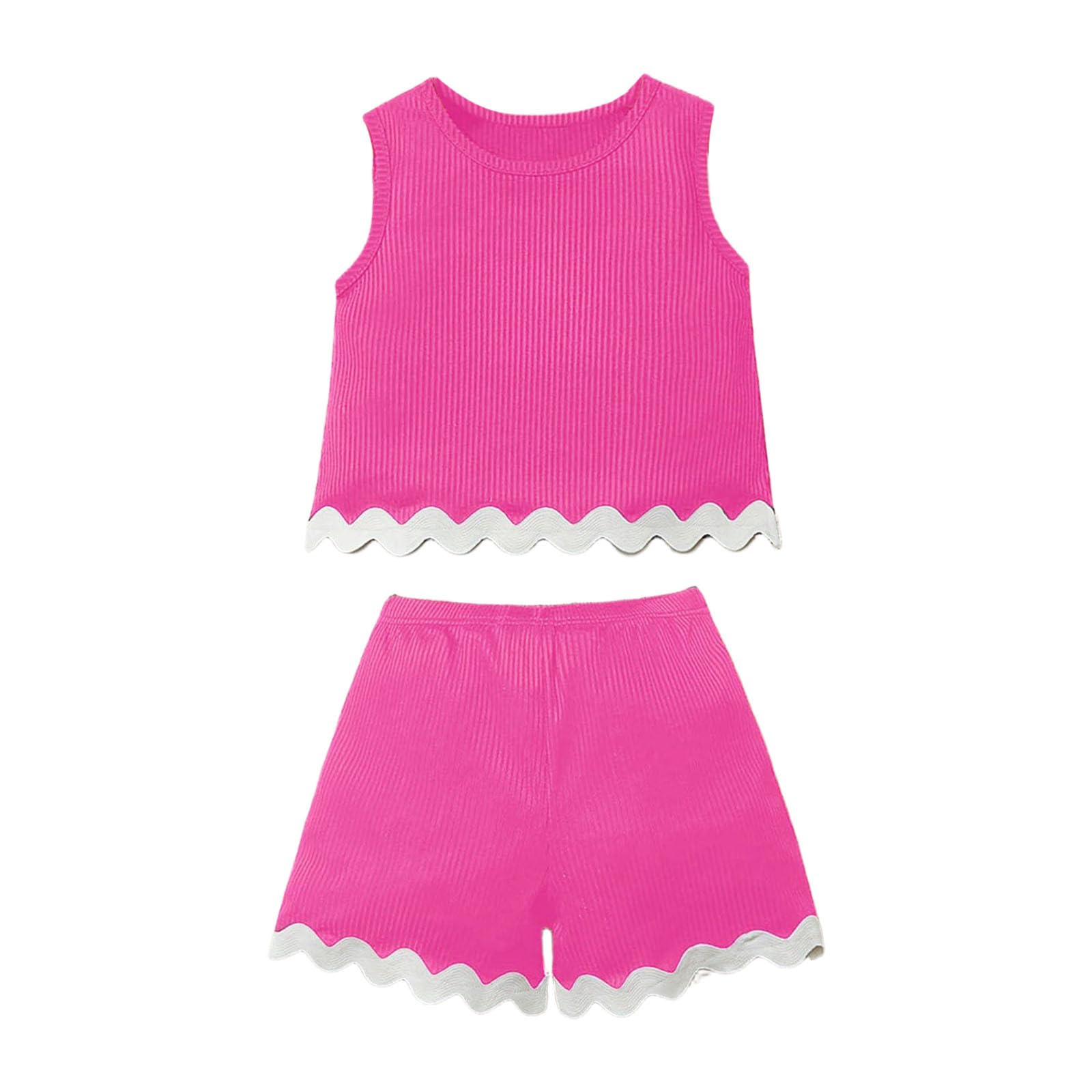 Conjunto de verano para niñas de dos piezas estilo casual con pantalones cortos de encaje 4
