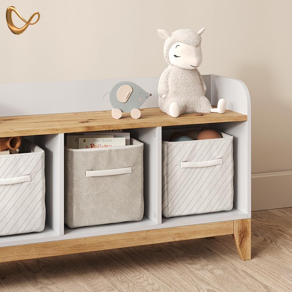 Livinity Scaffale per bambini Mailo, Bianco/Artisan, 107.2 x 63.8 cm con 2 cassettisoluzione pratica per organizzare i giocattoli