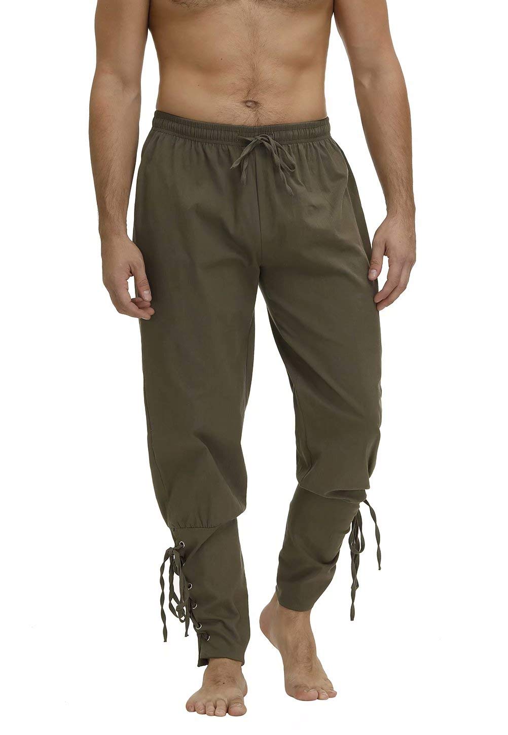 Josamogre Pirate Trousers Men Medieval Trousers Ankle Banded Pants Viking Navigator Steampunk Renaissance Cosplay Army Green 2XL — image 1