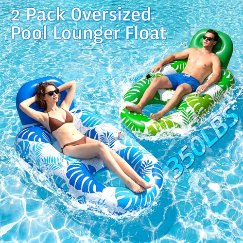FindUWill 2 Pack Inflatable Pool Floats Adult- 65"x42" Inflatable Pool Float Lounger, Pool Lounger Raft Floaties with Cup Holder, Backrest for Travel Lake Pool Party Beach by FindUWill - Used condition - Image 7