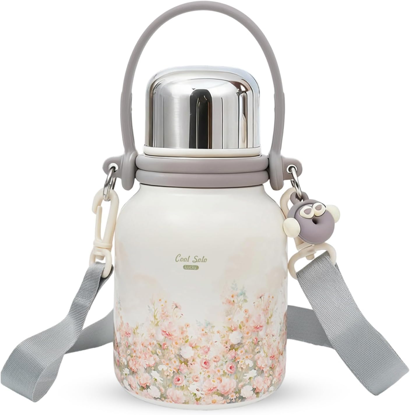 27 fl oz Floral Water Bottle with Strap & Handle, 316 Stainless Steel Insulated Tumbler, Leakproof One-Click Lid, Cute Aesthetic Gift for Women Girls Gym Travel