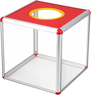 Red Raffle Ticket Box Party Game Prize Prop Voting Contest Collector Aluminum Alloy Square Shape Lightweight for Indoor/outdoor Events