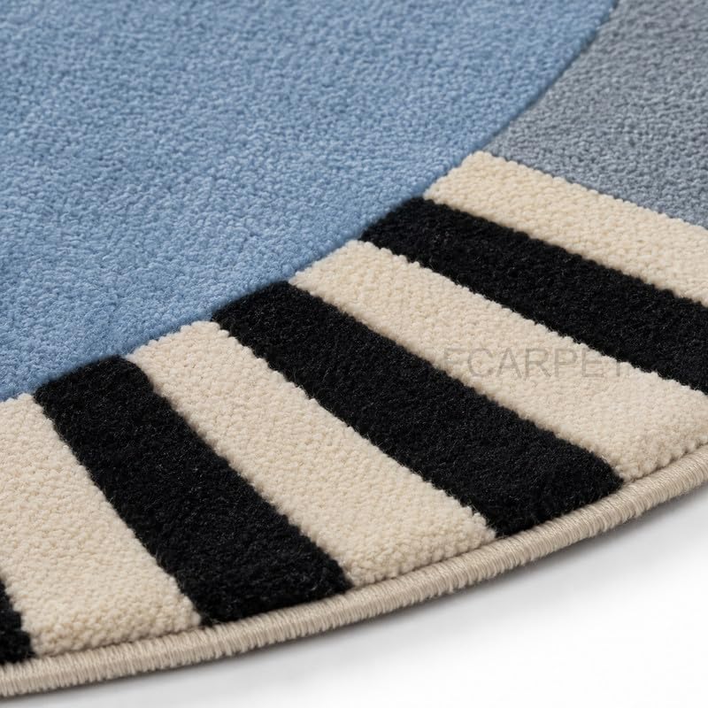 Image of Oval Carpet with Geometric Stripe Border Luxury Wool (Multicolor 5 x 8 feet)