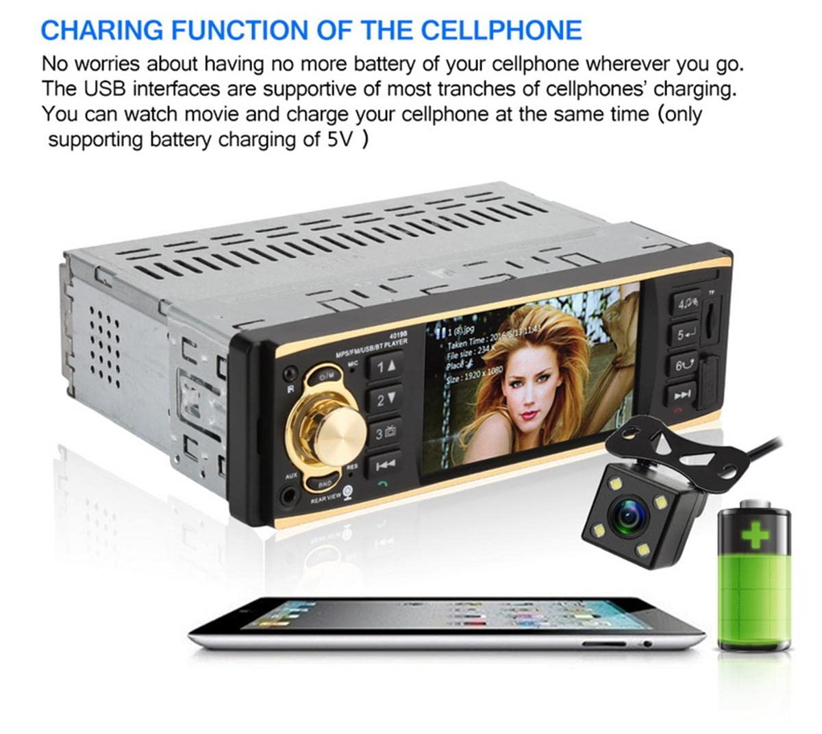 4.1 cal 1 Din Radio samochodowe Audio Stereo 1Din USB Radio AUX FM Stacja Bluetooth z kamer? cofania Pilot zdalnego sterowania