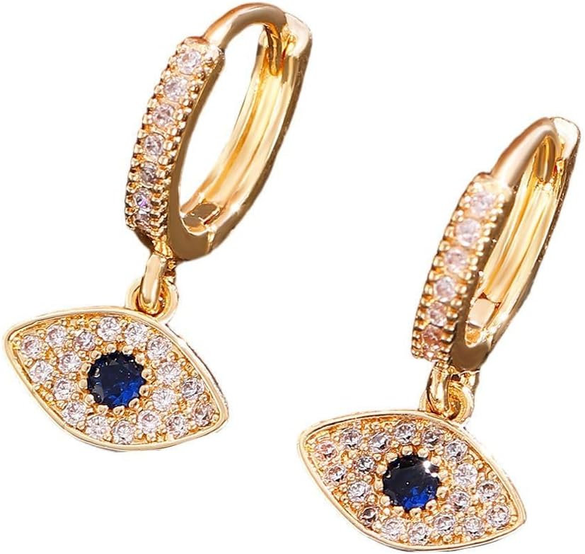 Evil Eye Earrings for Women, 18K Gold Plated Alloy Hoop Earrings, Handmade Mom Dangle Earrings Gift for Christmas Mother Holiday