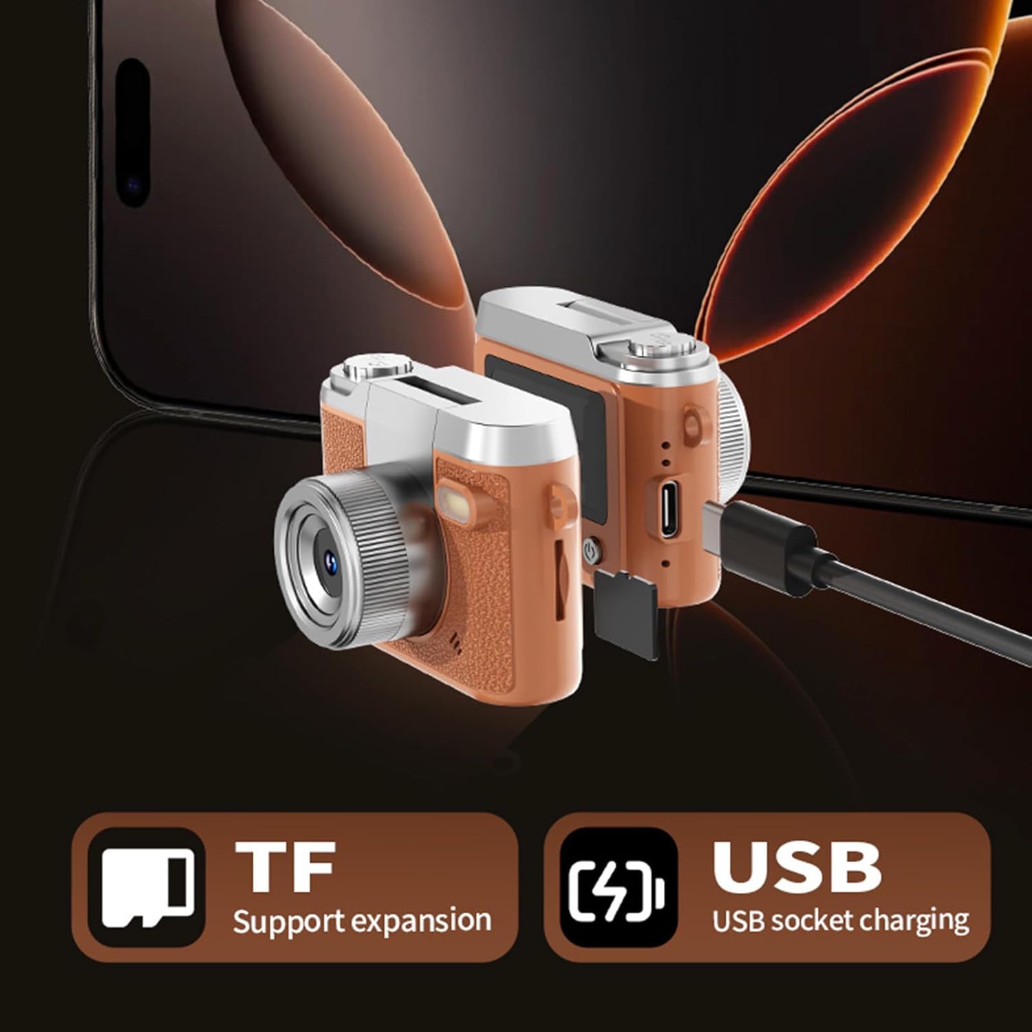 子供に優しい小型レトロ 1080P デジタルカメラストラップグリップ拡張可能なストレージ学校活動家族の外出屋外屋外カメラ