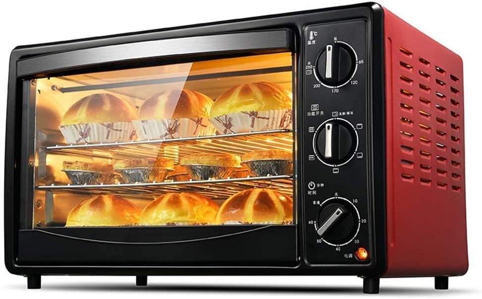 30L Red Mini Oven Adjustable Temperature 0-250 ℃ and 60 Minute Timing 6 Baking Functions Three Layers Baking Position Tempered Glass Door 1500W Commodity Code: LXJ-77 Aesthetic and l