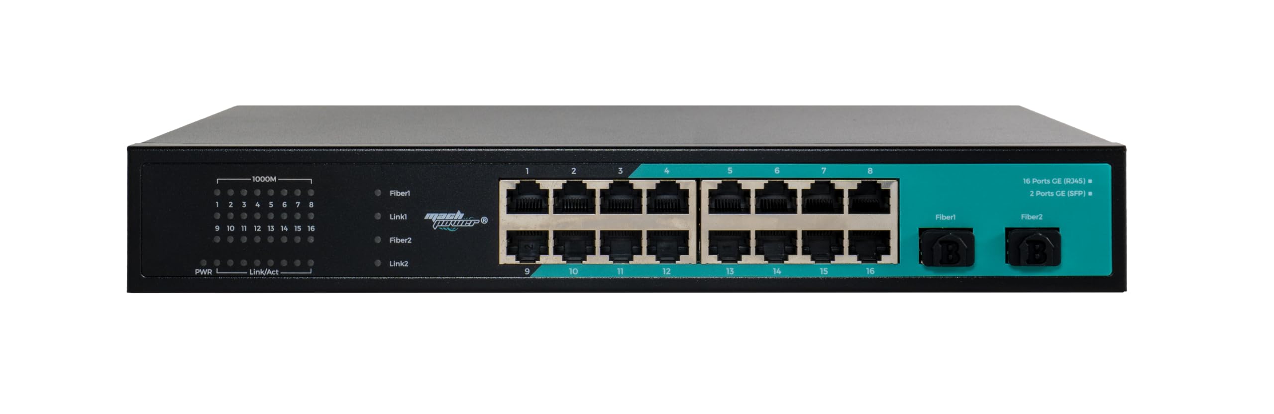 Switch 16 Porte Gigabit Unmanaged + 2 Porte SFP, Montaggio Rack 19", Alta Velocità, Plug & Play, Espandibilità in Fibra, Ideale per Reti Aziendali (SW-UG16L2SRM)