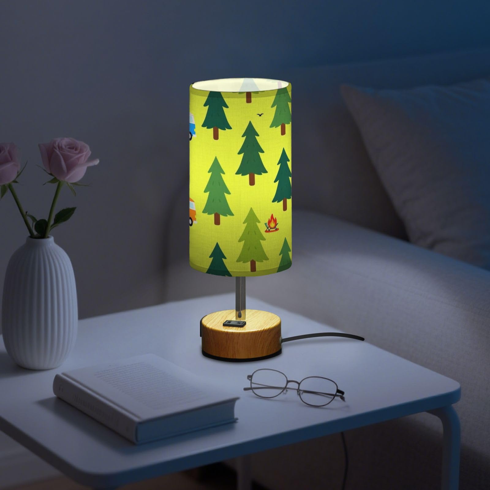 Yuiboo Mała lampa stołowa z portami USB C+A, lampki nocne