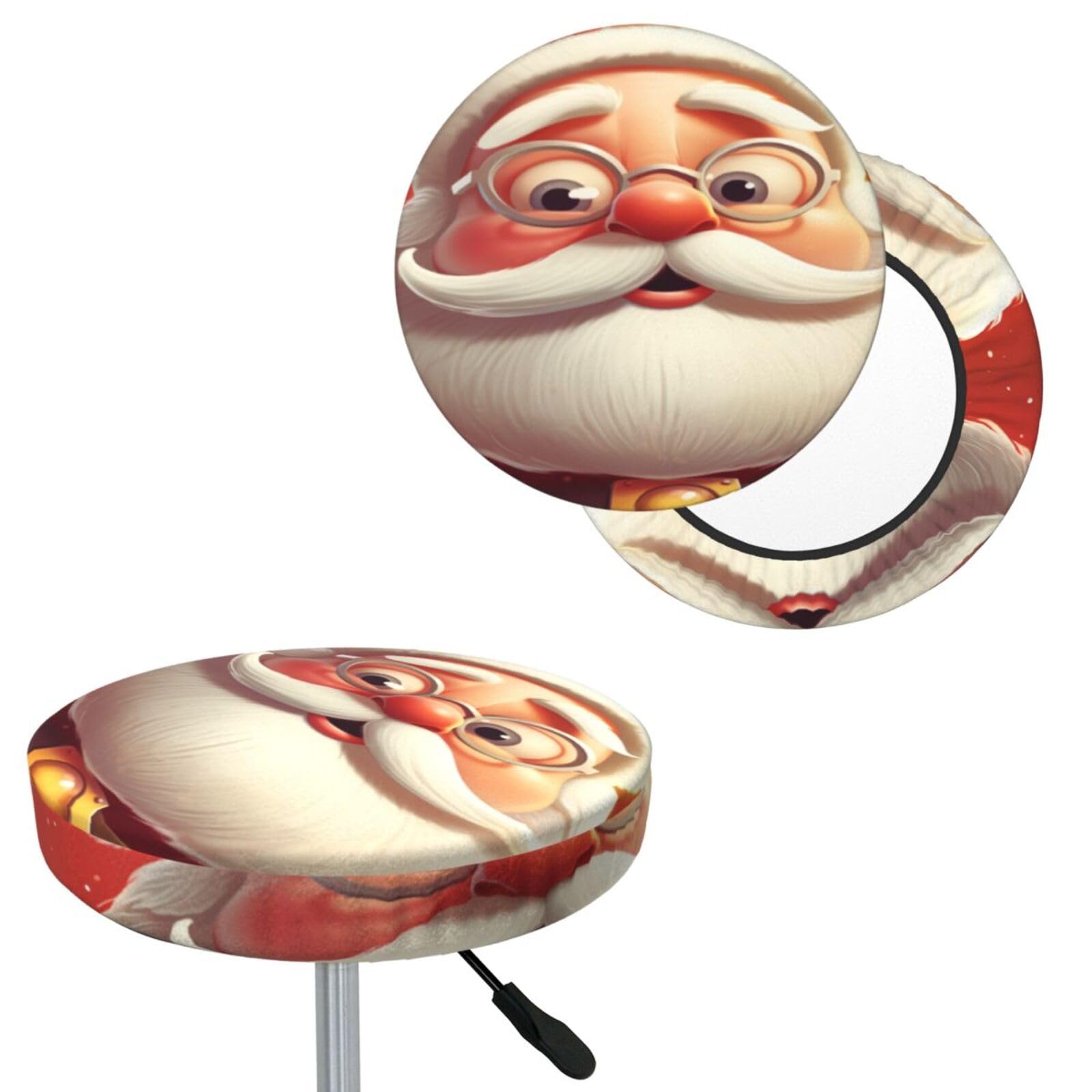 QMKFWT Bar Stool Cover Santa Claus Wearing Glasses Round Bar Stool Seat Covers with Elastic Bands Dustproof Bar Chair Covers Washable Stool Cushion Covers Stretch Slipcover for 12-14 Inch Chair
