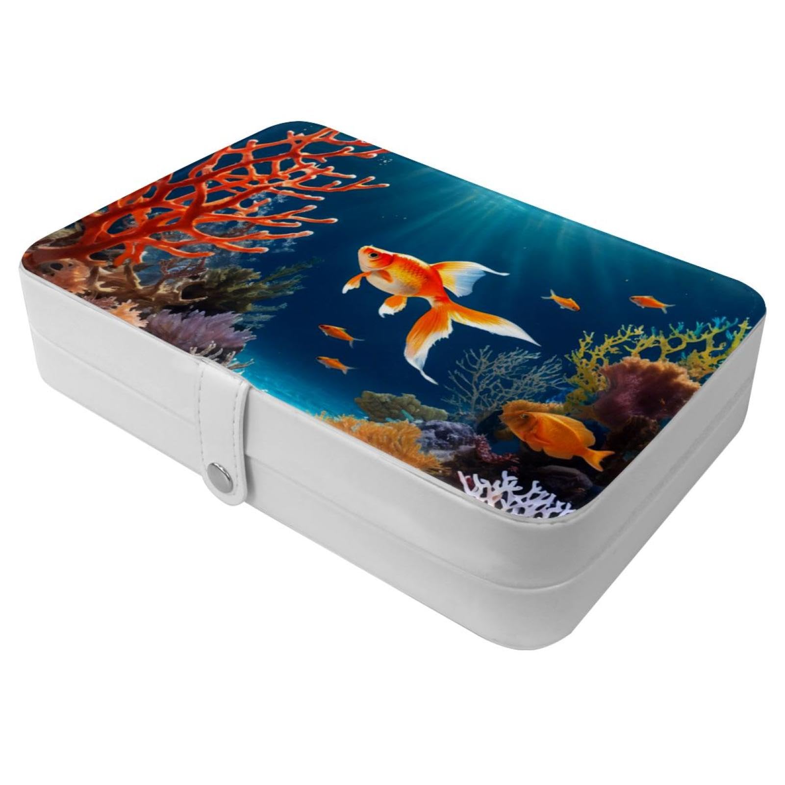 Boîte à bijoux de voyage avec boucle en métal et motif poisson