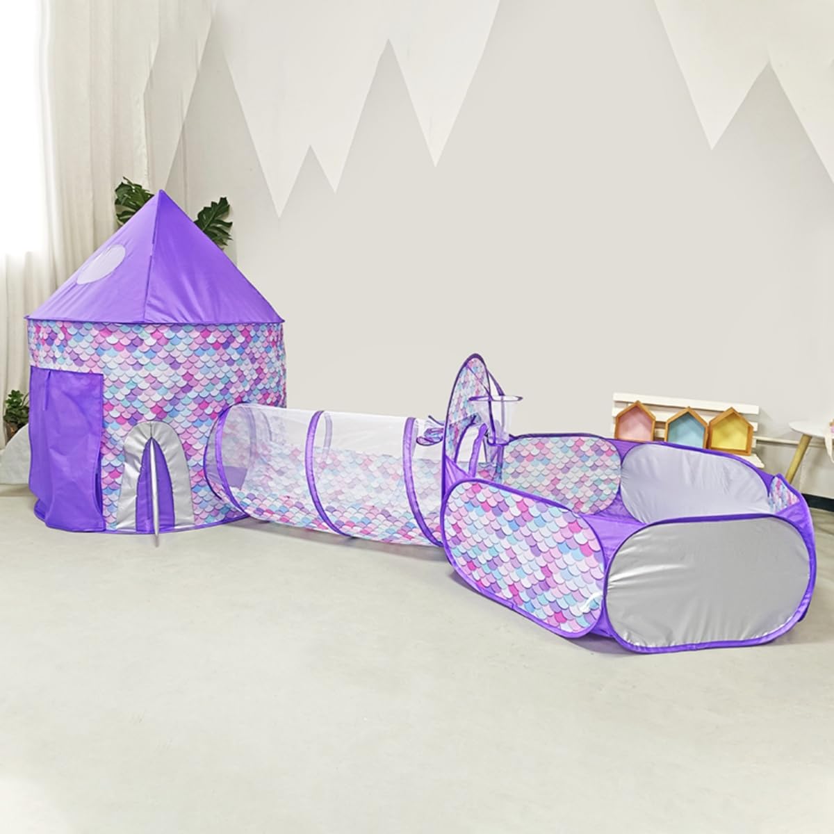 KIDUKU® kinderspeeltent ballenbak pop-up speeltent iglo speelhuis kruiptunnel 200 ballen opbergtas, voor binnen en buiten