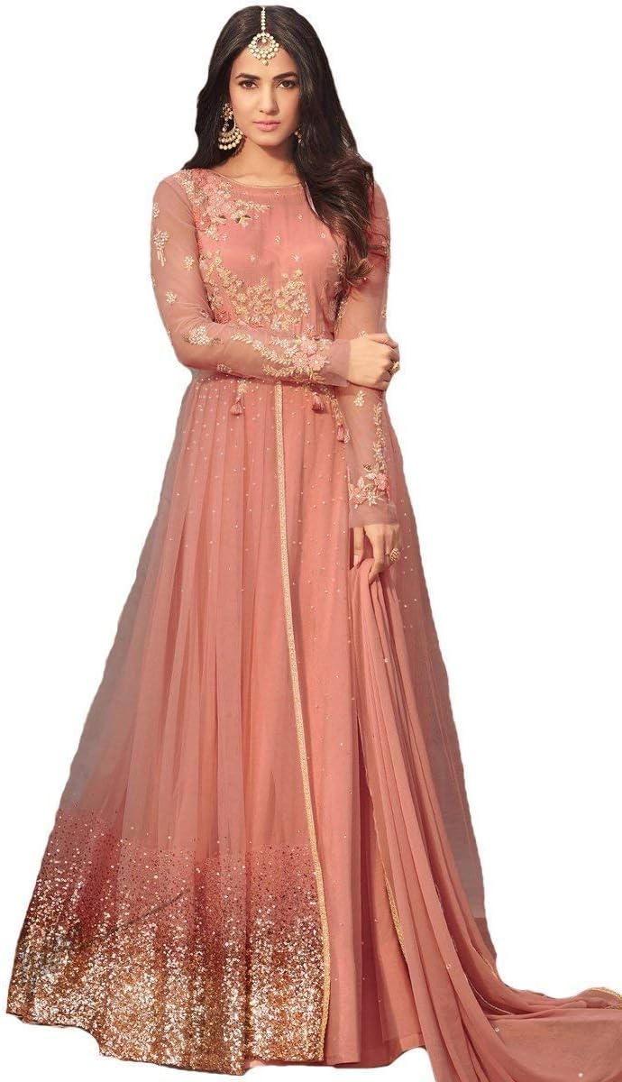 Women's Anarkali Salwar Kameez Designer Indian Dress Ethnic Party Embroidered Gown Orange