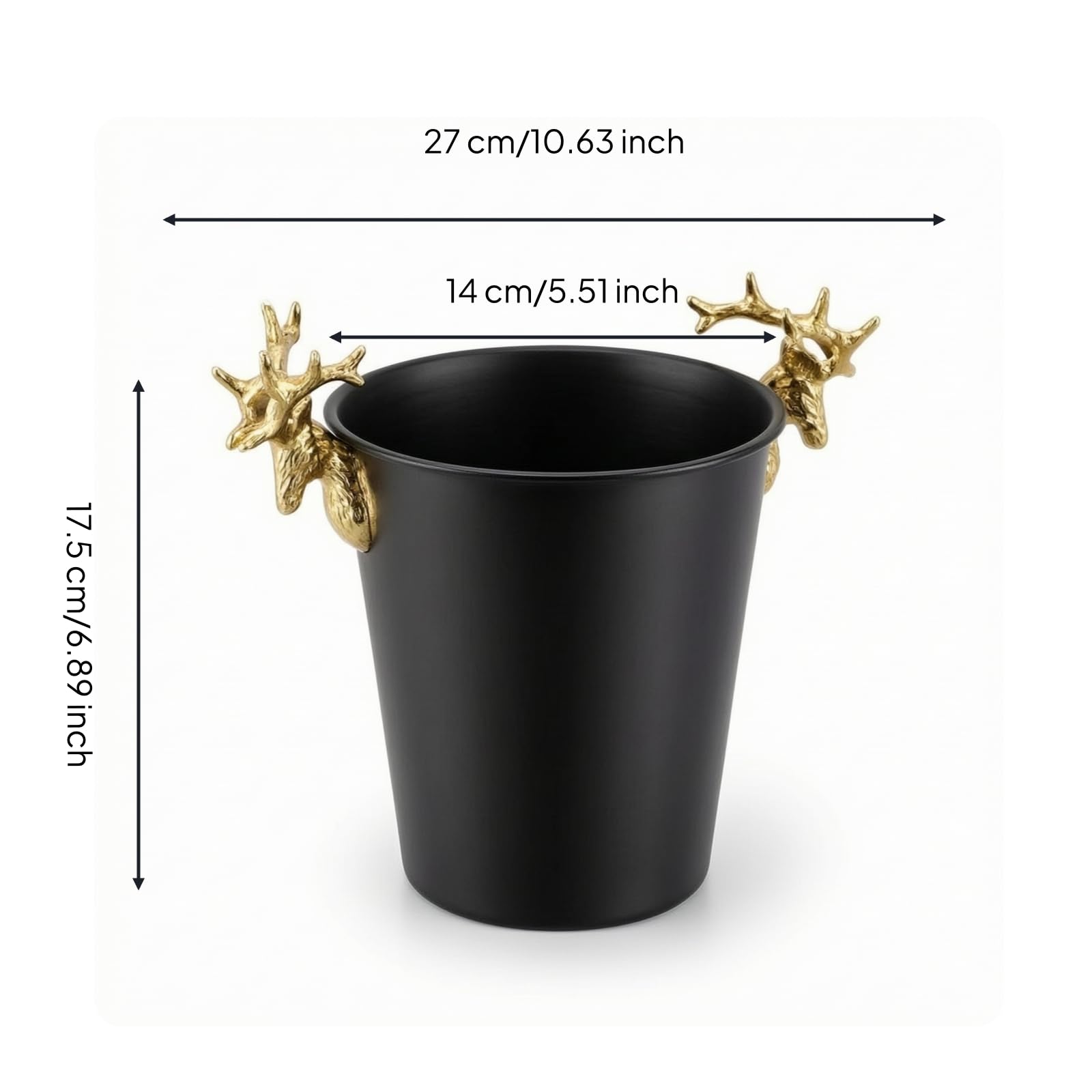 Cubo Hielo con Asta Elegante Hielera Acero Inoxidable Recipiente para Fiestas, Negro, Mediano 3L
