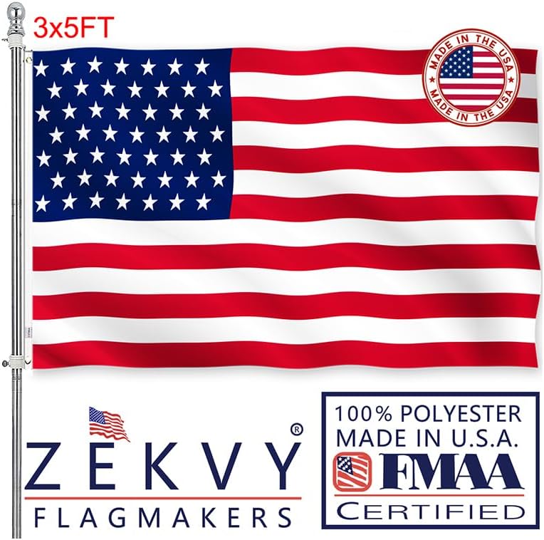 American Flag - American Flags for Outside 3X5-100% Made in USA Flag - Double Sided US Flag Heavy Duty Polyester Outdoor Vivid Color United States Flag with 2 Brass Grommet