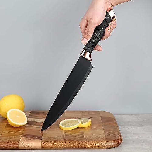 Miniatura 5 de Juego de 8 cuchillos de cocina, cuchillos de chef, cuchillos de pan, cuchillos de carne, proceso de martillo, mango ergonómico de acero inoxidable