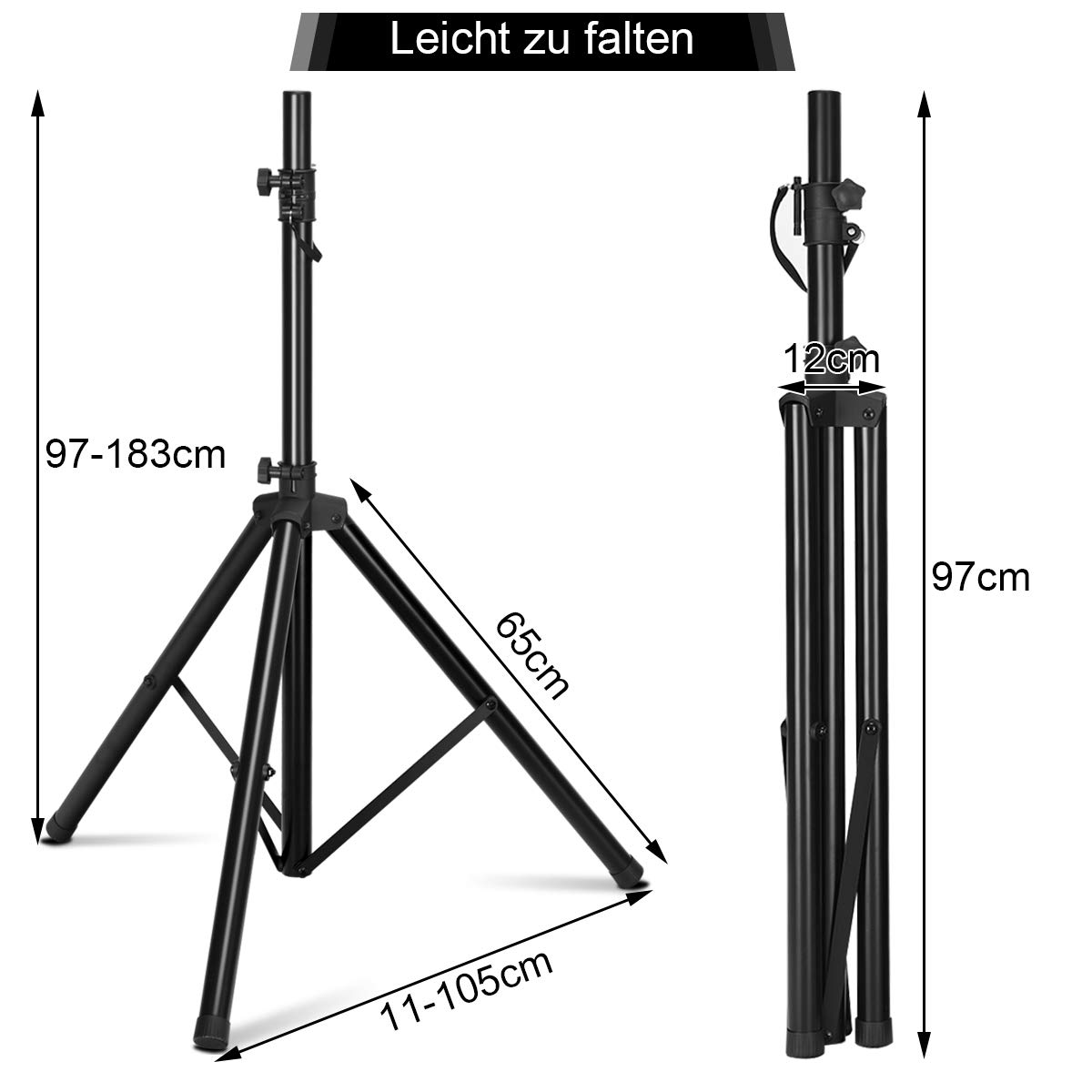 GOPLUS Stojak do boksu, statyw do boksu, stojak z żelaza, do głośników, głośników, głośników, audio, czarny, 97-183 cm (2)