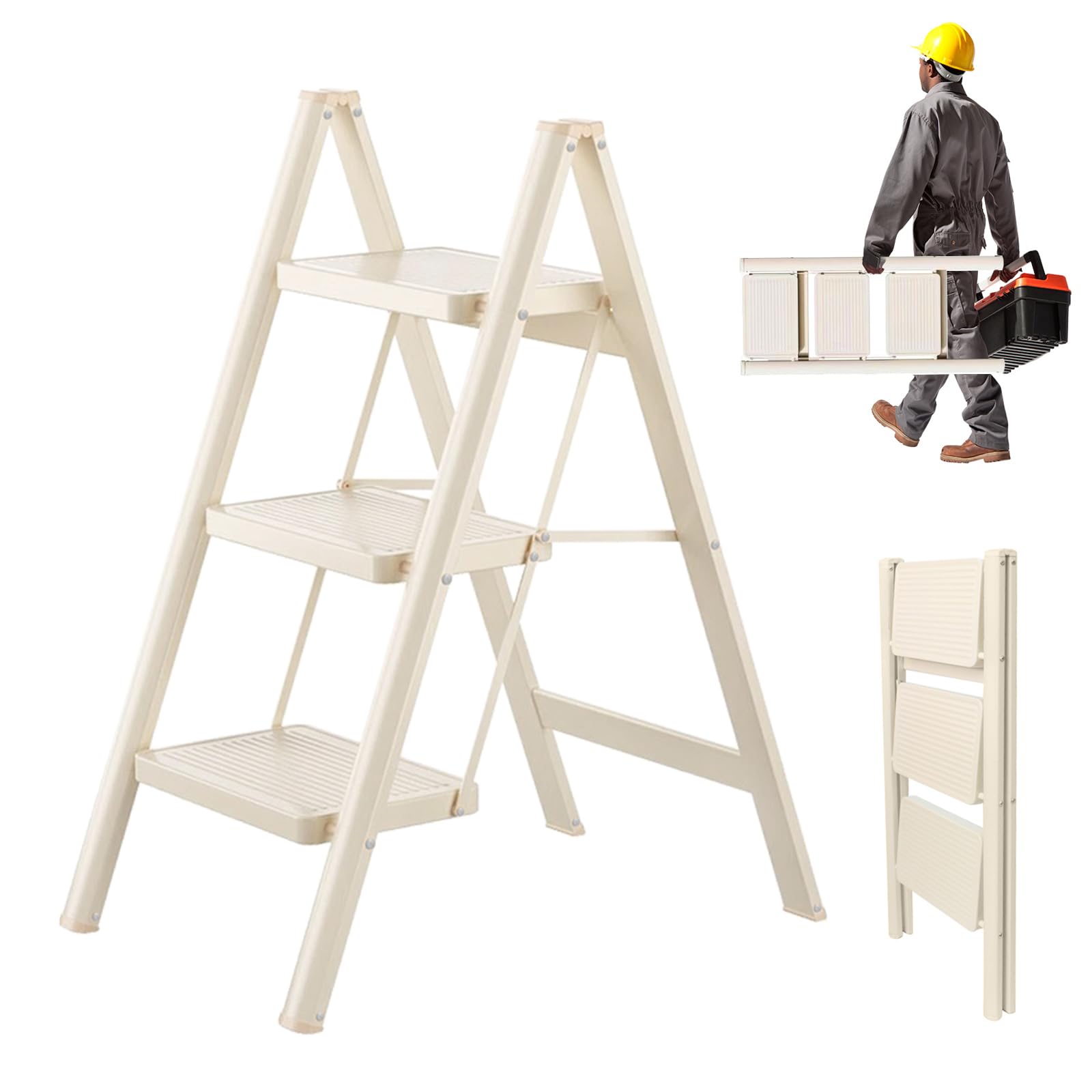 Escabeau 3 marches robuste 150kg à pédales antidérapantes