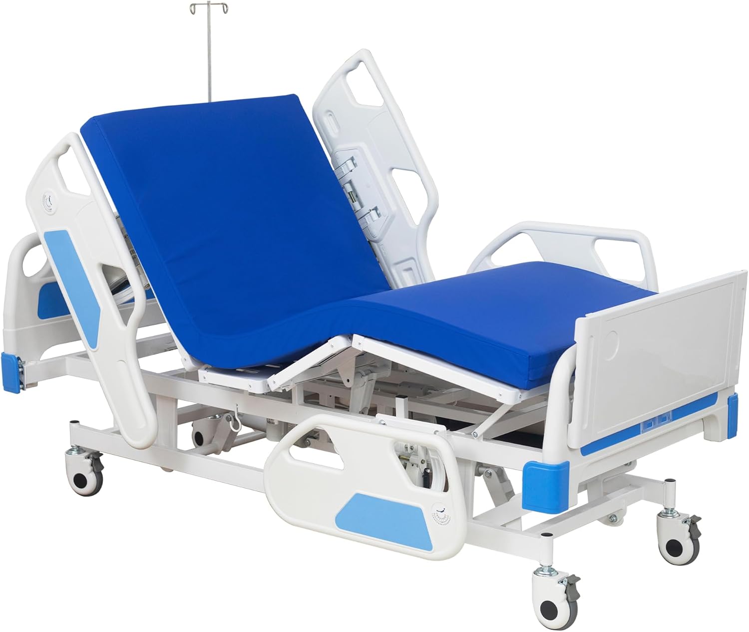 Premium 5 Function Full Electric Hospital Bed, ICU Electric Medical Bed with Bed Tray, 5" Lockable Casters and Foam Mattress for Home Hospital Use